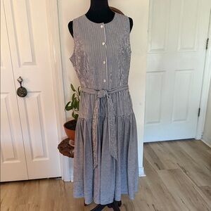 Alex Marie Blue & White Striped Tie-Waist Midi Dress